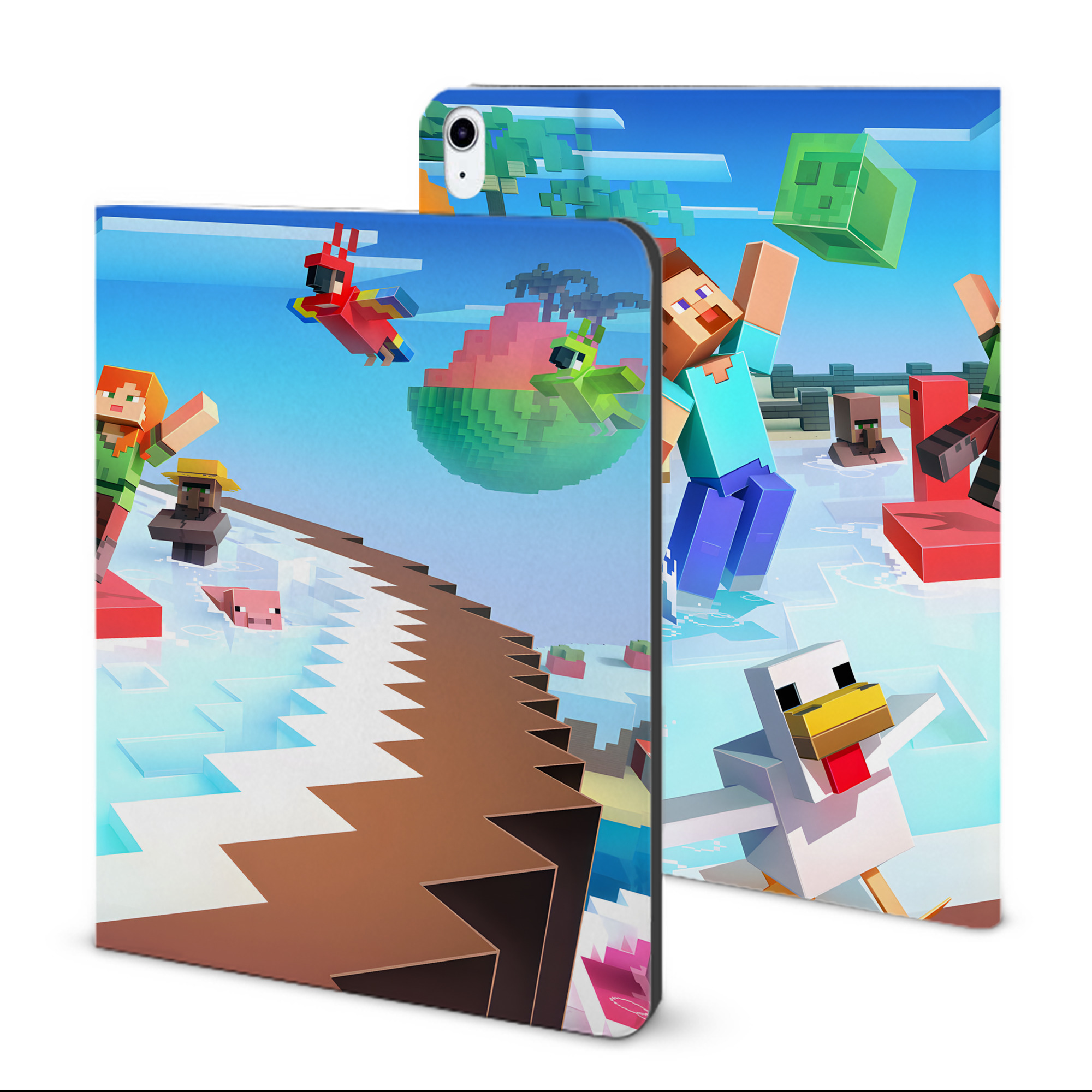 （画像用） マインクラフト ブロックの世界 Minecraft MC Block world IPad ケース ブック型 PUレザー TPU 耐衝撃 軽量 薄型 ペン収納なし 全面保護 IPad 各モデル対応
